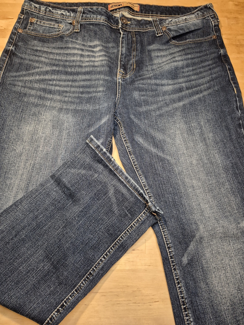 SEVEN7 Men’s Blue Washed Straight Jeans 3777